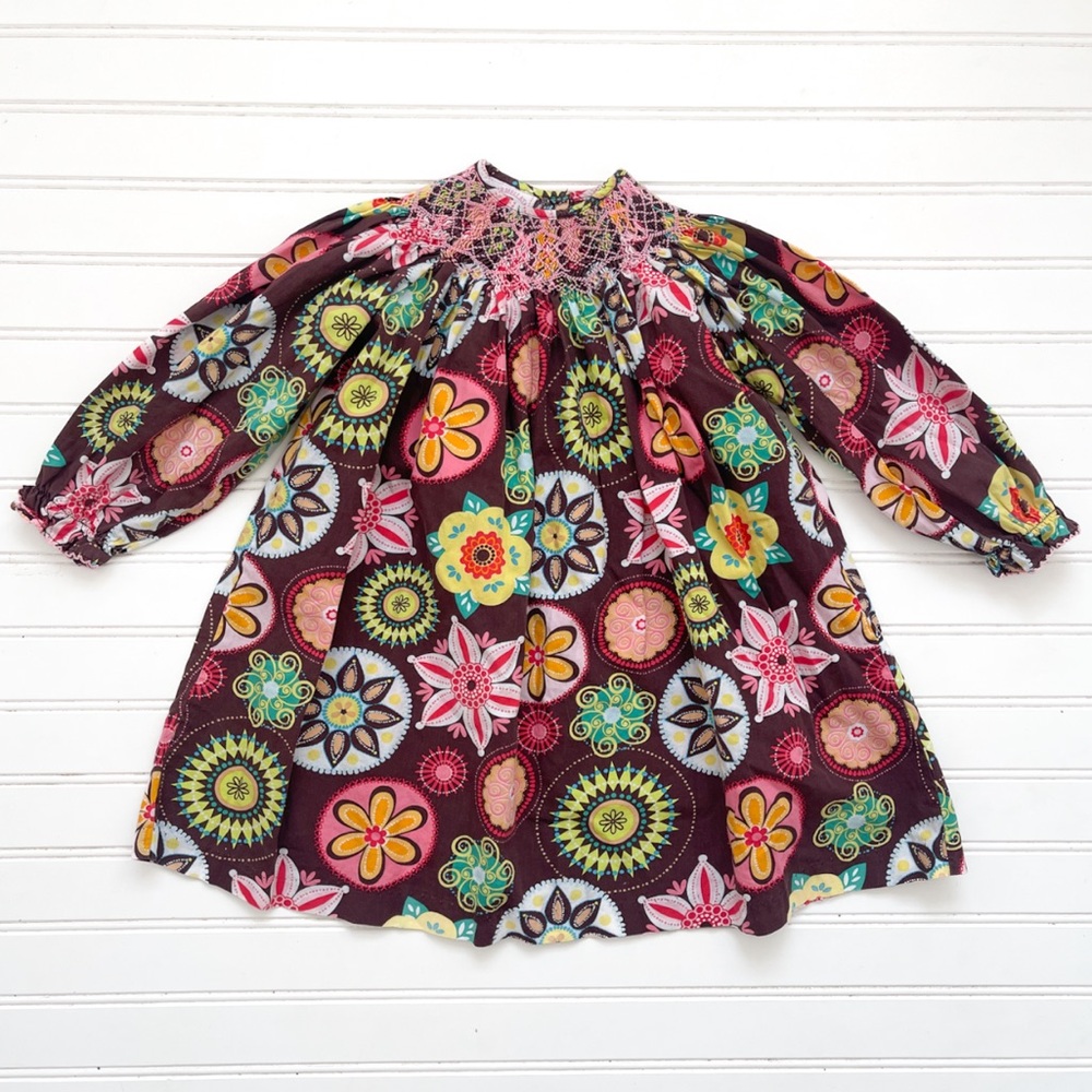 EUC Smocked Whimsical Floral Long Sleeve Heirloom Dress